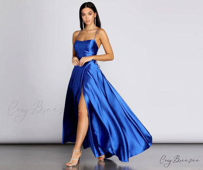 Anne Formal Stylish Lattice Satin Dress ROYAL / XS