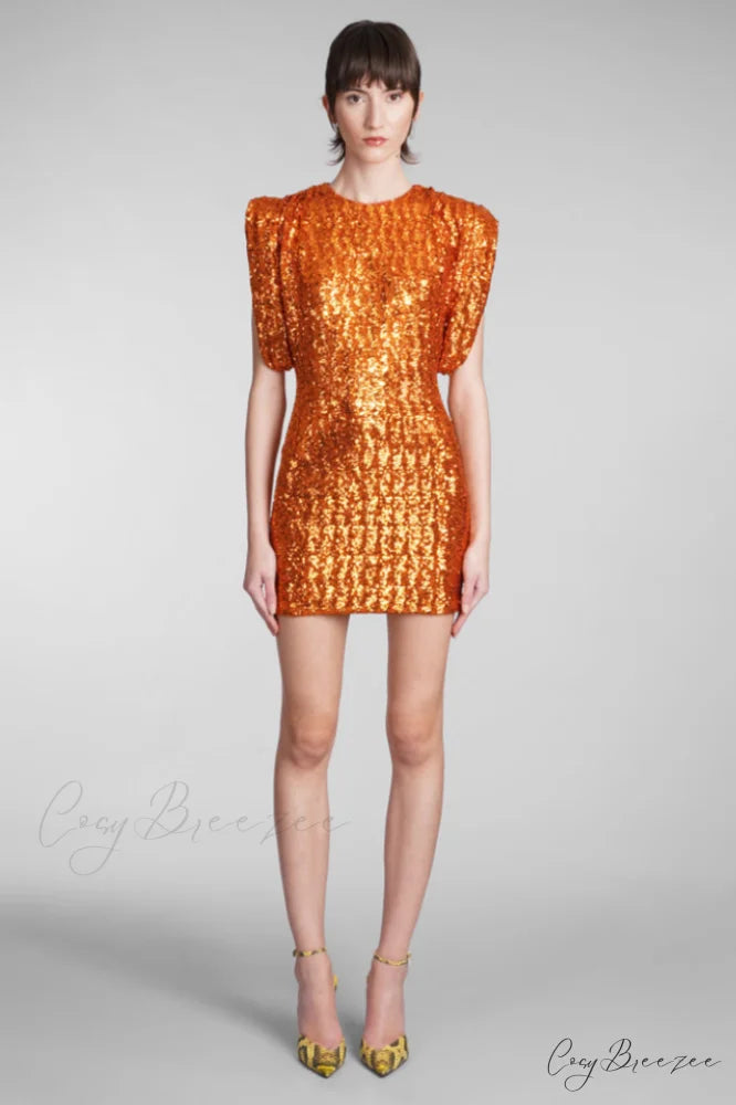 Annie Sequin Mini Charming Dress In Orange