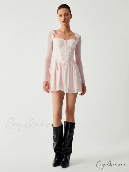 Aphrodite Mesh Bustier Corset Modern Long Sleeve Short Dress