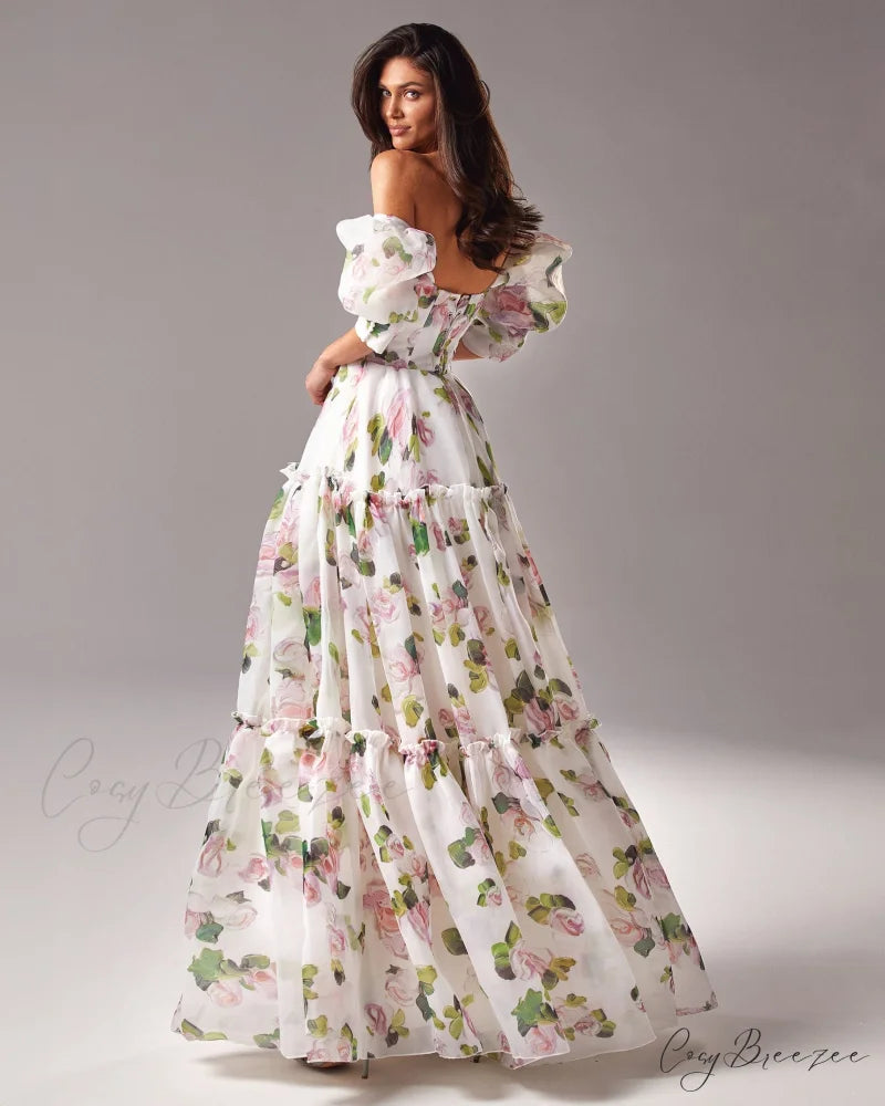 Apple Blossom Feminine Charming Voluminous Sheer Sleeves Dress