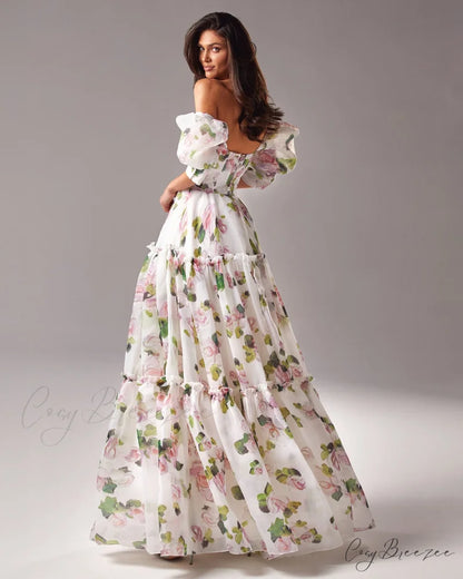 Apple Blossom Feminine Charming Voluminous Sheer Sleeves Dress