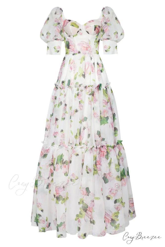 Apple Blossom Feminine Charming Voluminous Sheer Sleeves Dress XXS / Apple Blossom