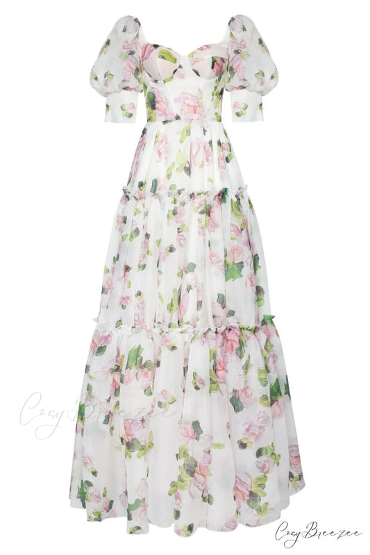 Apple Blossom Feminine Charming Voluminous Sheer Sleeves Dress XXS / Apple Blossom