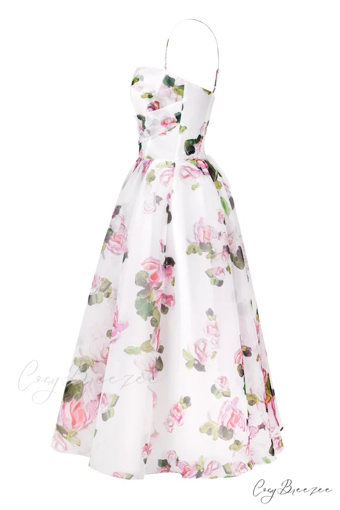 Apple Blossom Spaghetti Charming Strap Midi Dress