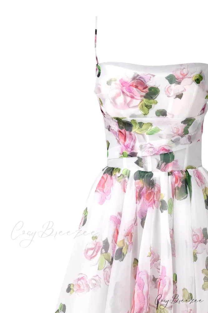 Apple Blossom Spaghetti Charming Strap Midi Dress