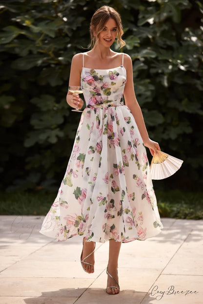 Apple Blossom Spaghetti Charming Strap Midi Dress Customized / Apple Blossom