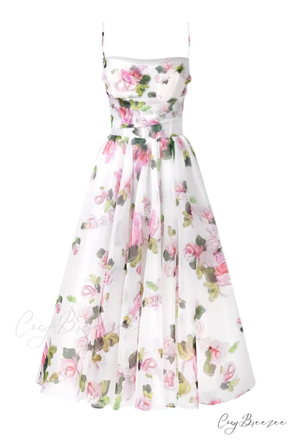 Apple Blossom Spaghetti Charming Strap Midi Dress XXS / Apple Blossom