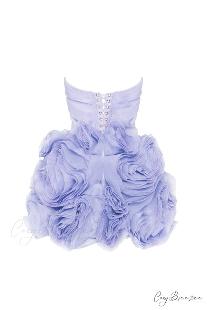 Appliqud Organza Stylish Lavender Mini Dress