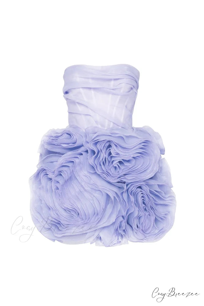 Appliqud Organza Stylish Lavender Mini Dress XXS / Lavender