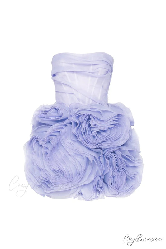 Appliqud Organza Stylish Lavender Mini Dress XXS / Lavender