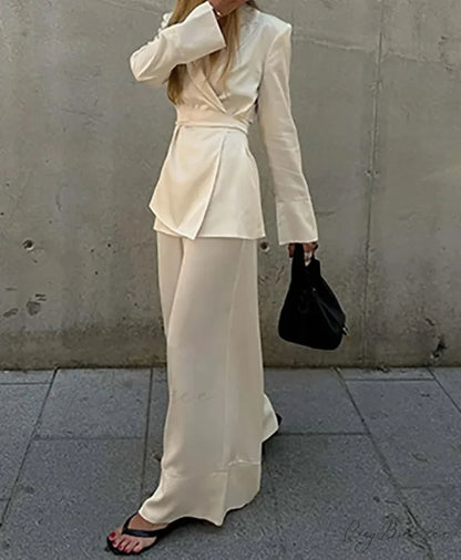 Apricot Lace-Up Straight Trousers Office Set officetwopieceset-250223