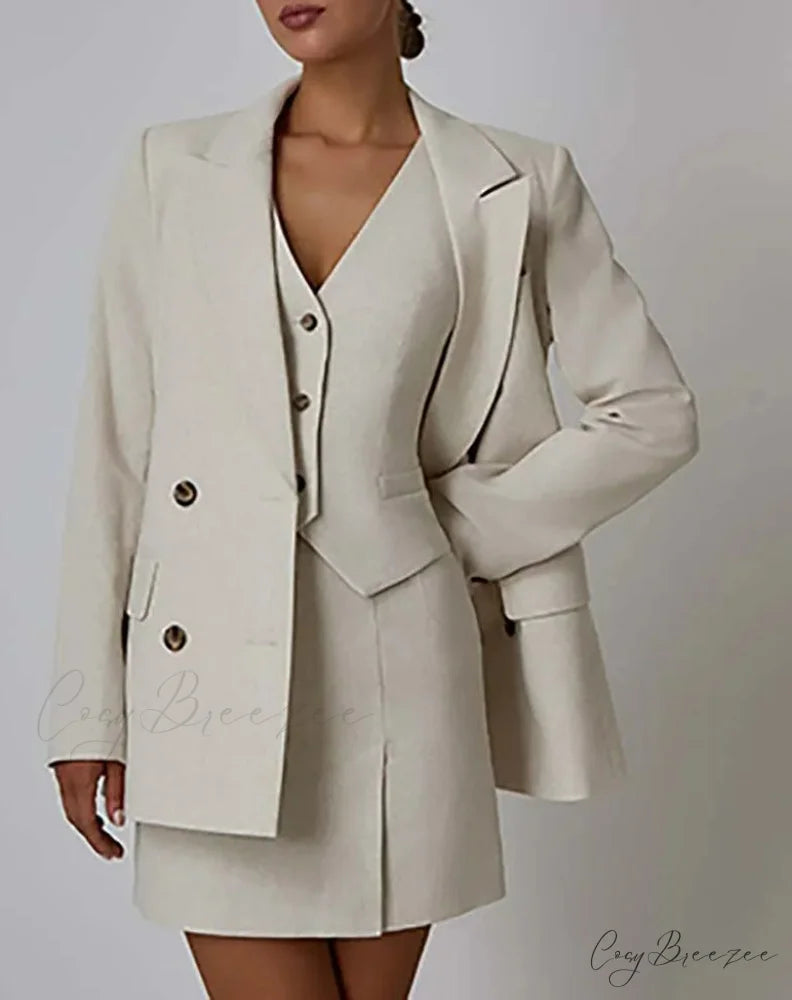 Apricot Long Sleeve Slim Mini Office Set officetwopieceset-250223