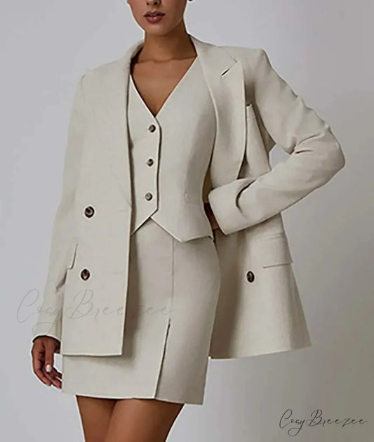 Apricot Long Sleeve Slim Mini Office Set Apricot / S officetwopieceset-250223