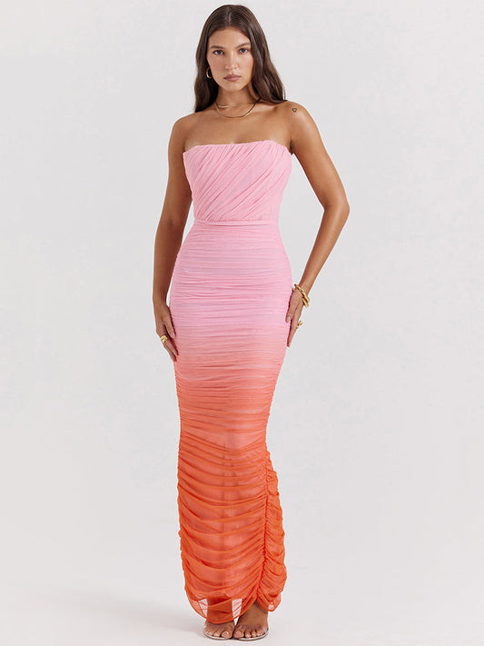 Valerie Gradient Strapless Backless Sexy Maxi Dress