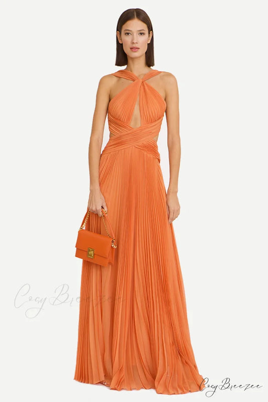 Arabella Chiffon Graceful Backless Maxi Dress Orange / 2
