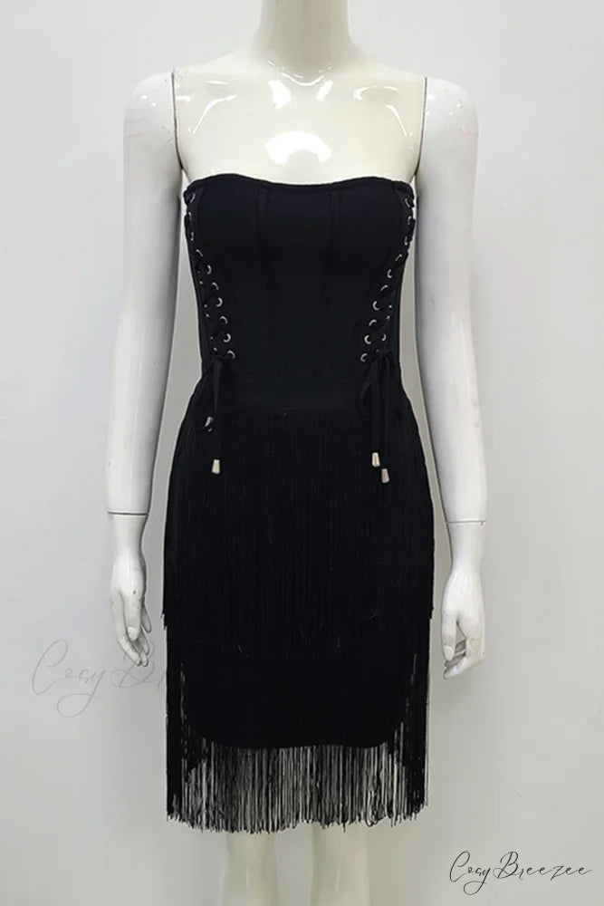 Arabella Strapless Graceful Fringe Mini Dress