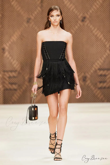 Arabella Strapless Graceful Fringe Mini Dress