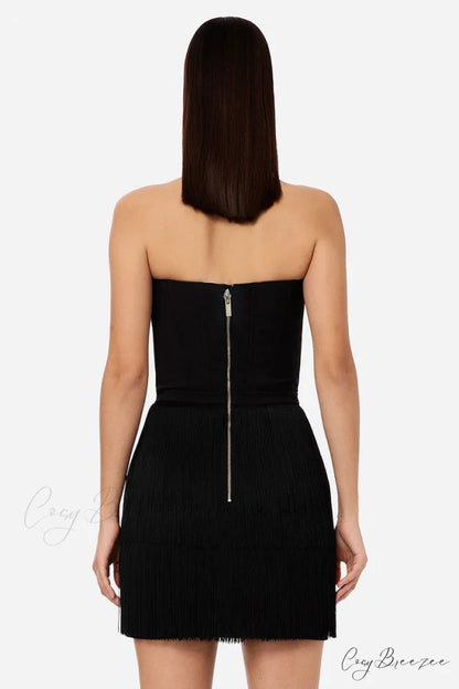 Arabella Strapless Graceful Fringe Mini Dress