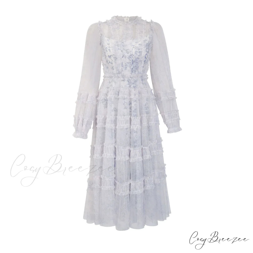 Araceli Long Stylish Sleeve Midi Dress S / Light Grey