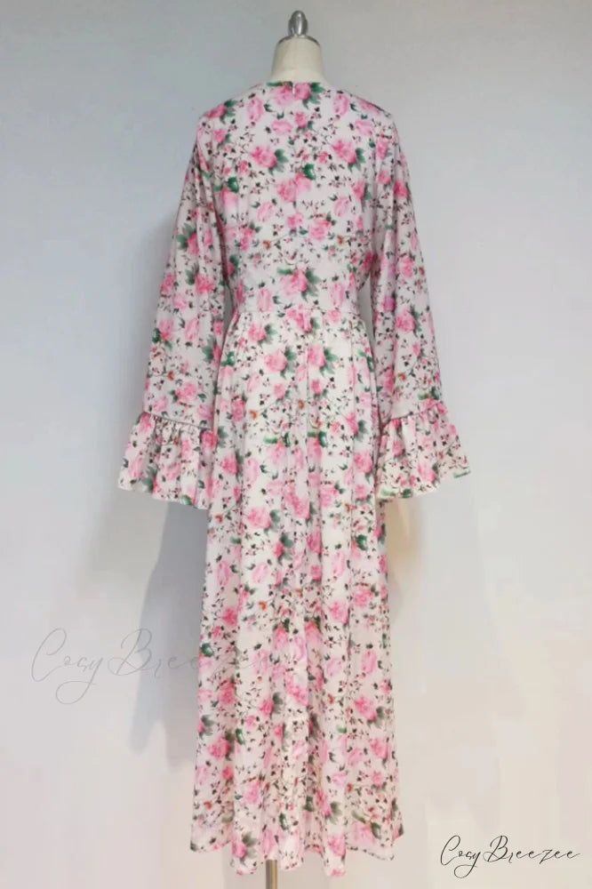 Aracely V Neck Charming Floral Maxi Dress