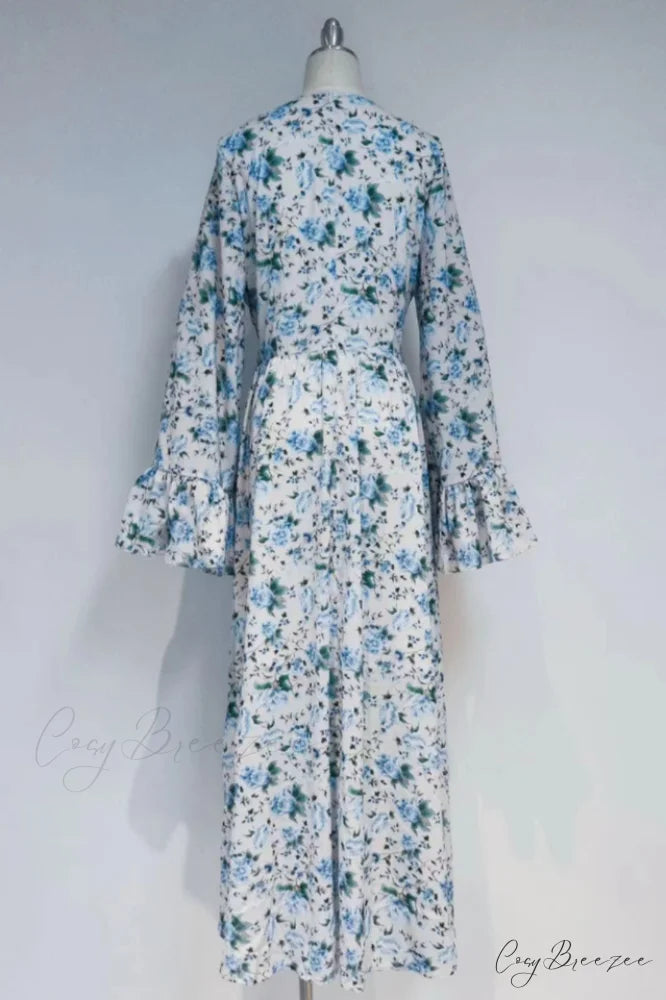 Aracely V Neck Charming Floral Maxi Dress