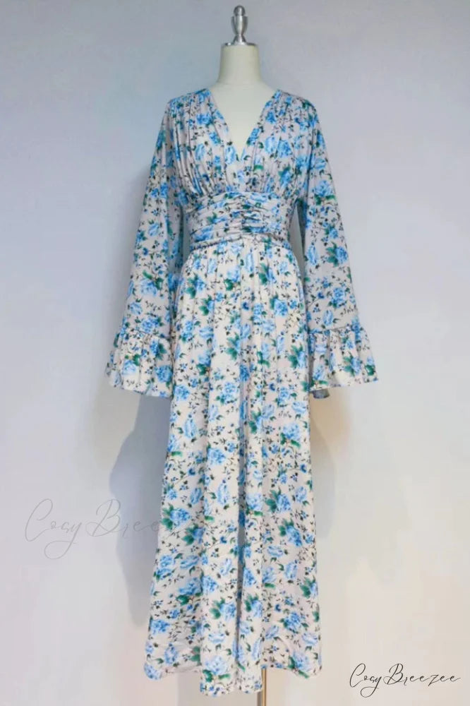 Aracely V Neck Charming Floral Maxi Dress