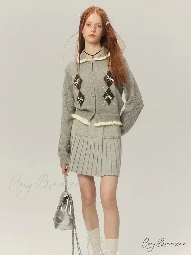 Argyle Collar Stylish Buttoned Knitted Cardigan