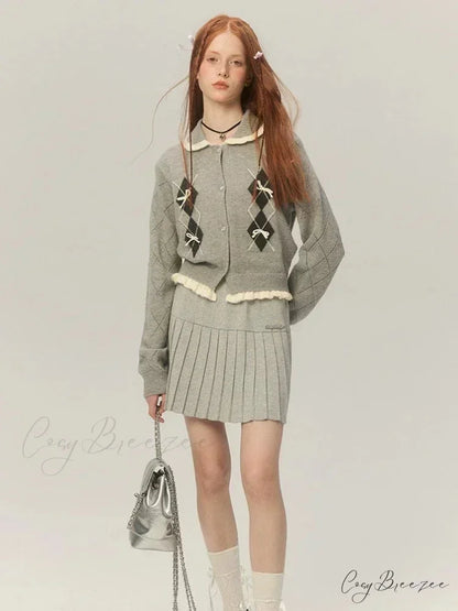 Argyle Collar Stylish Buttoned Knitted Cardigan