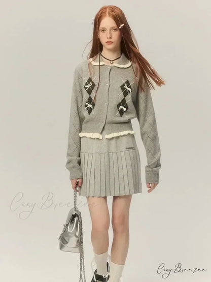 Argyle Collar Stylish Buttoned Knitted Cardigan