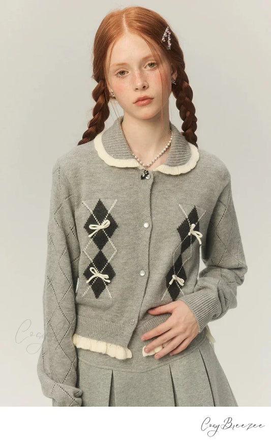 Argyle Collar Stylish Buttoned Knitted Cardigan