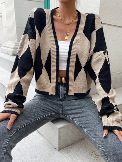 Argyle Pattern Drop Shoulder Duster Cardigan