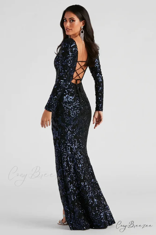 Arial Formal Stylish Sequin Lace-Up Dress