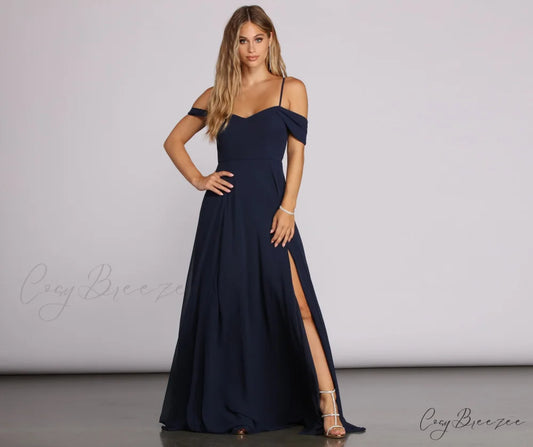 Arianne Lattice Stylish Back Chiffon Gown NAVY / S