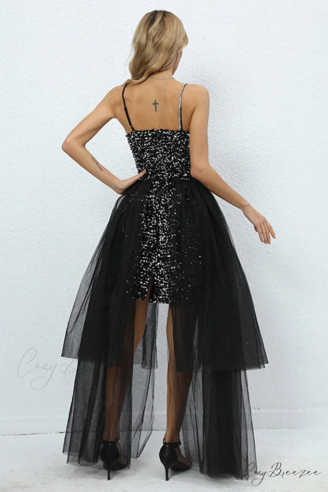 Ariel Black Stylish Sequin Diamante Dress