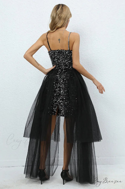Ariel Black Stylish Sequin Diamante Dress
