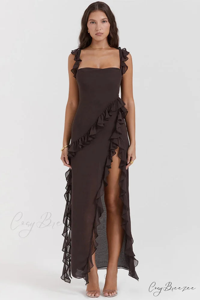 Ariel Cherry Stylish Pleated Maxi Dress XS / Chocolate