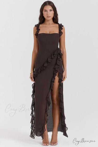 Ariel Cherry Stylish Pleated Maxi Dress XS / Chocolate