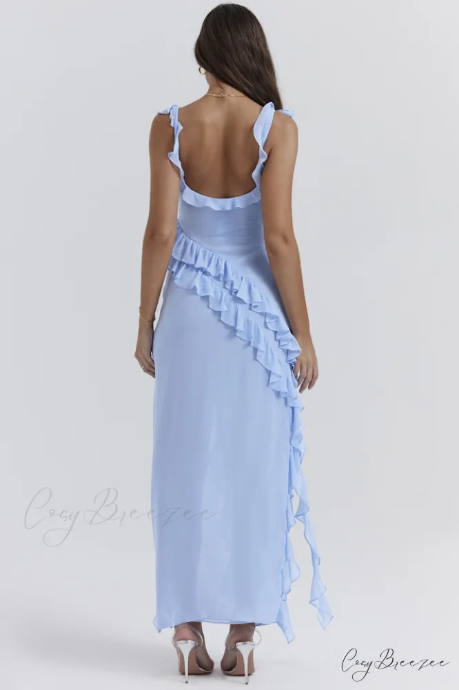 Ariela Soft Blue Charming Ruffle Maxi Dress