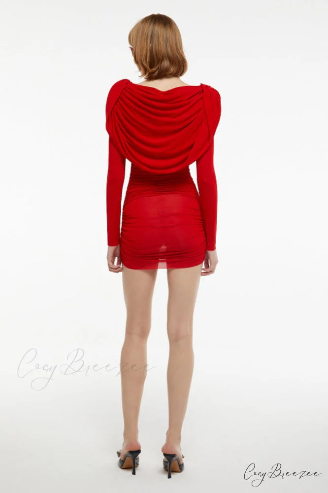 Arina Long Sleeve Charming Plunge Mini Dress