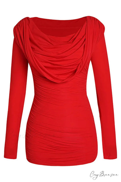 Arina Long Sleeve Charming Plunge Mini Dress S / Red