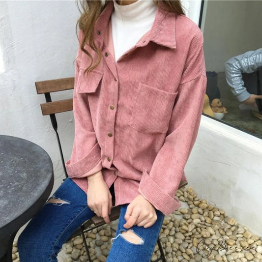 Arm Autumn Blouse Women’s Color Casual Solid Long Corduroy Coat