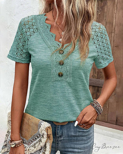 Arm Brief Lace T Shirt Green / S