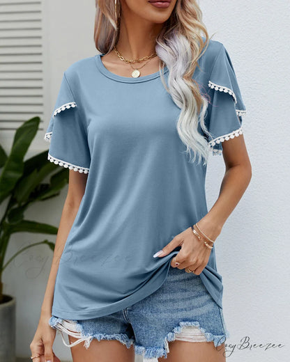 Arm Brief Neck Round T-shirt Blue / S