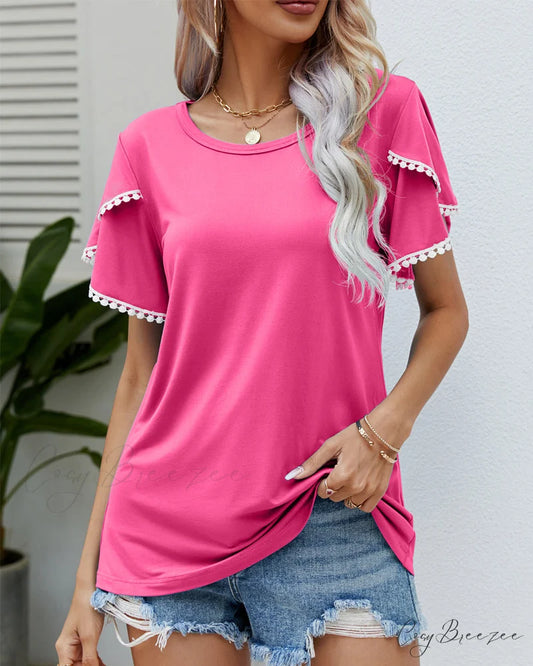 Arm Brief Neck Round T-shirt Fuchsia / S