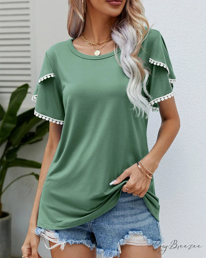 Arm Brief Neck Round T-shirt Green / S