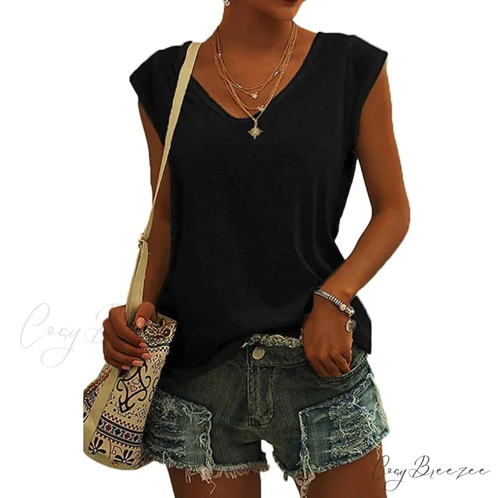 Arm Casual Women’s Cap Tank Loose Fit Top Black / S