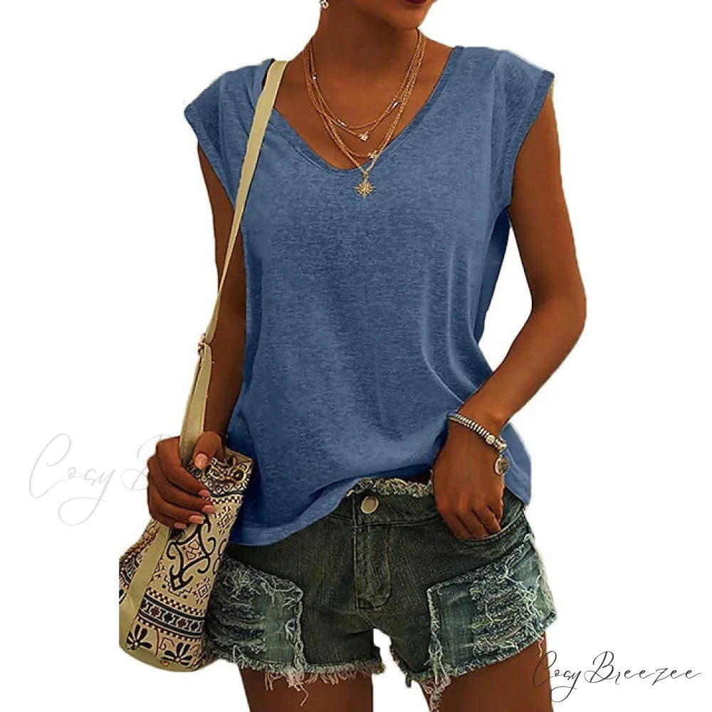 Arm Casual Women’s Cap Tank Loose Fit Top Blue / S