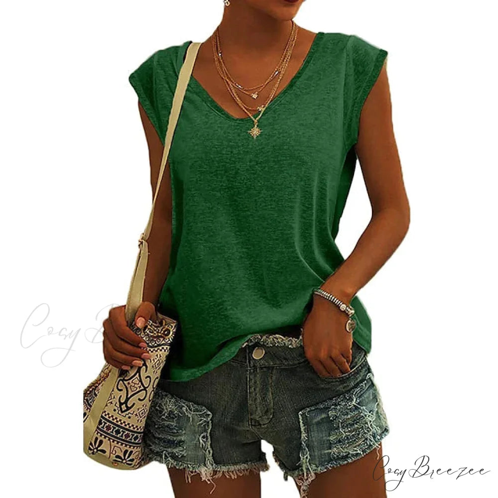 Arm Casual Women’s Cap Tank Loose Fit Top Green / S