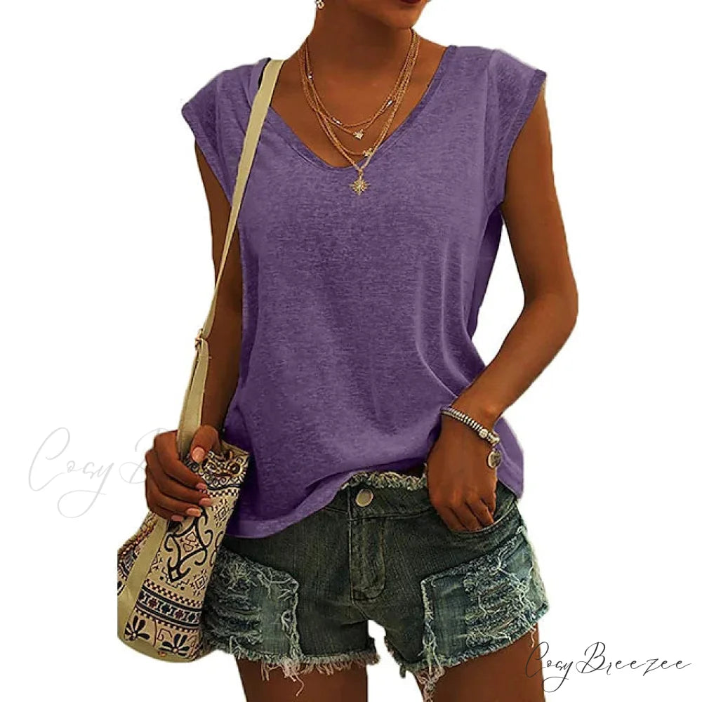 Arm Casual Women’s Cap Tank Loose Fit Top Purple / S