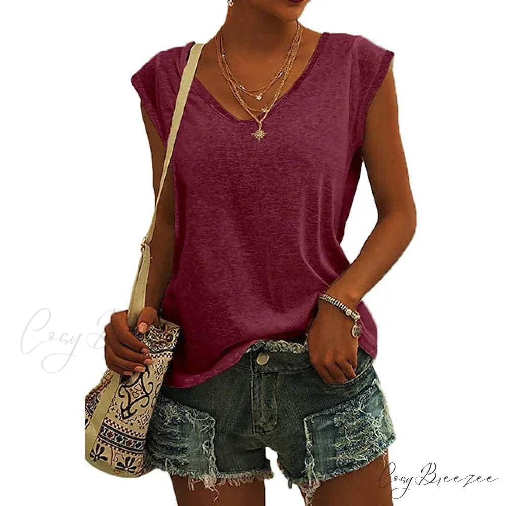 Arm Casual Women’s Cap Tank Loose Fit Top Wine Red / S